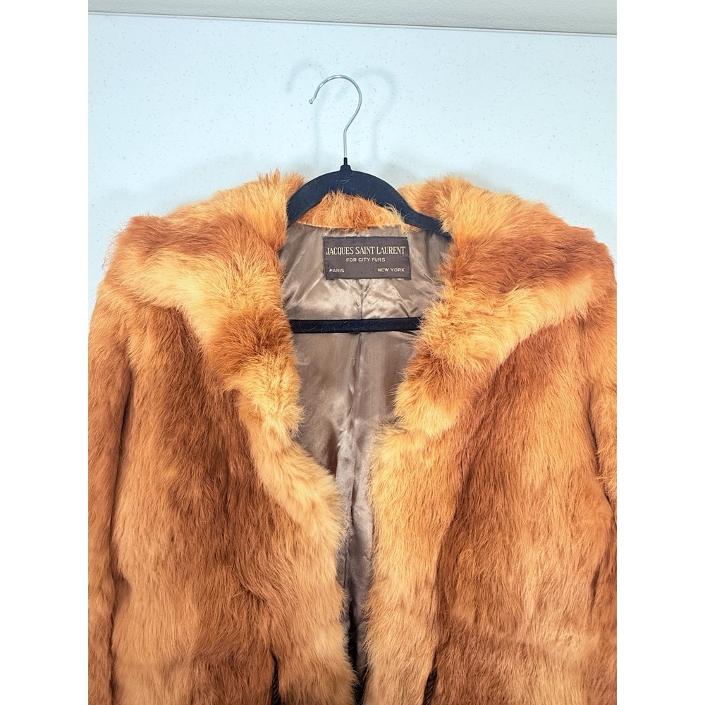 Vintage Jacques Saint Laurent Real Fur Coat Womens Brown Red Fox Rabbit READ - Picture 8 of 13